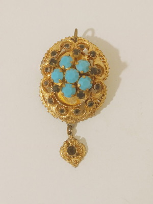 Pin vintage from Austria used, gold plated with semi-precious stones
