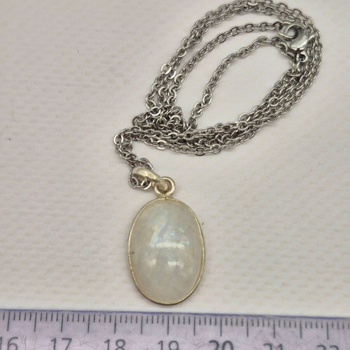Moonstone Silver 925 Necklace Oval Pendant with Stainless Steel Chain new