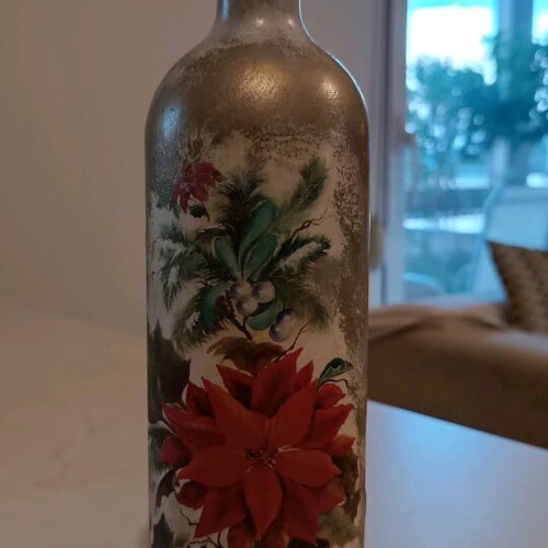 Decorative wine bottle new with découpage technique