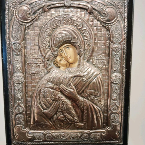 Byzantine icon of Panagia silver 950 used