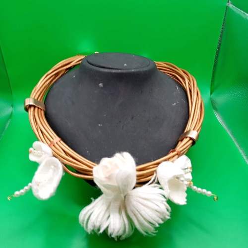 Handmade necklace with silk worm cocoons and pearls made to order