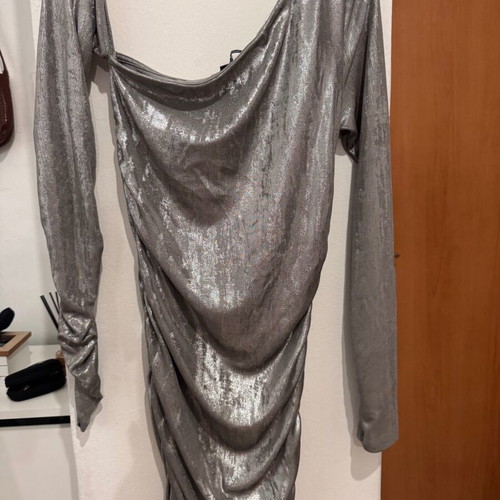 Mini metallic one-shoulder dress, evening, elastic, size Large, like new