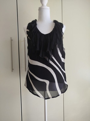 Theofily Evening Top with Side Zipper, L, Like New, Black and White