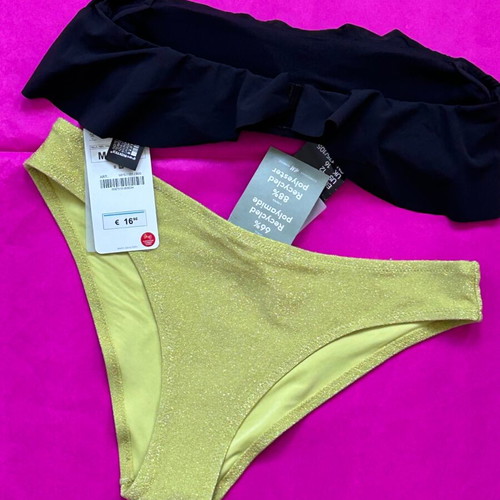 Zara black strapless top and lime HM bottoms new swimwear set