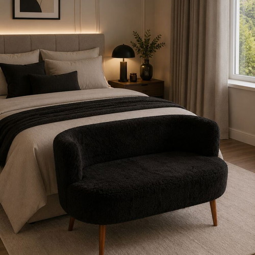 Teddy Bouclé Two-Seater Sofa Black 110x67x70cm New