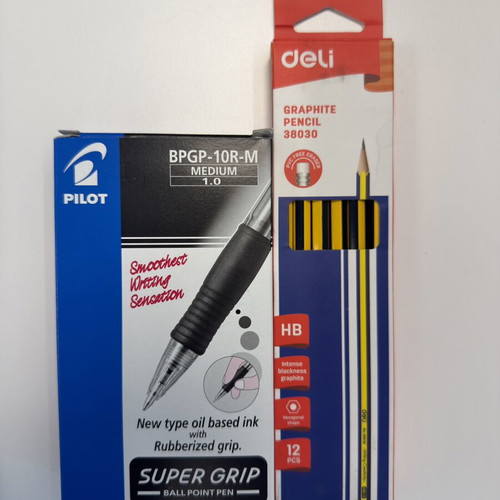 Pens Pilot black and pencils Deli with eraser new, pack of 12 each