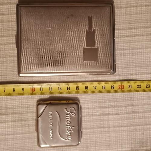 Vintage smoking set with cigarette case and rolling paper holder