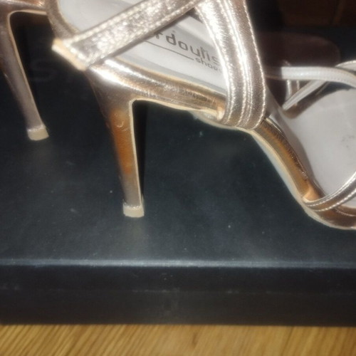 Fardoulis leather sandals like new, gold, size 39, 11 cm heel