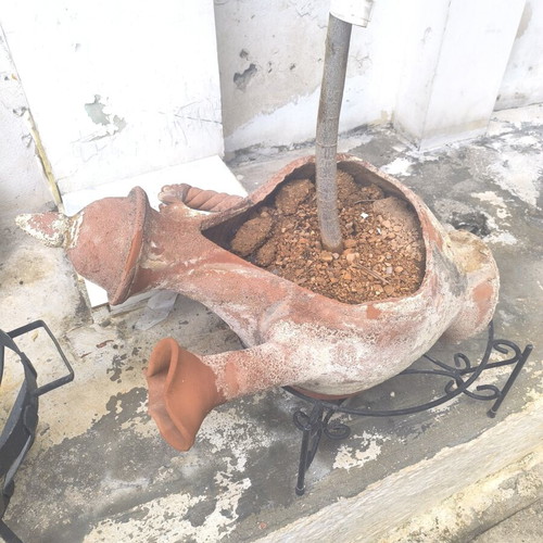 Decorative amphora or askos vase used, terracotta planter