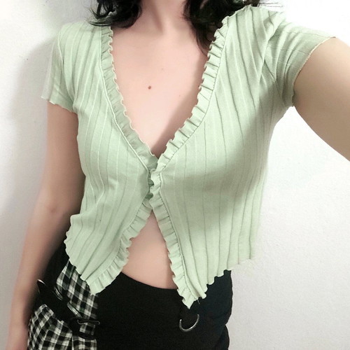Bershka green short-sleeved cardigan used, size Small
