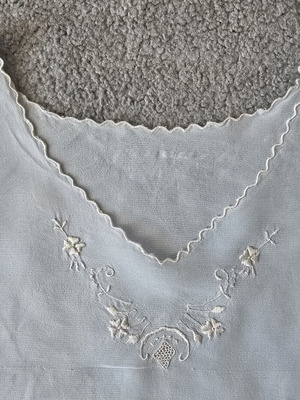 Vintage embroidered baby top used, crepe fabric, circa 1960