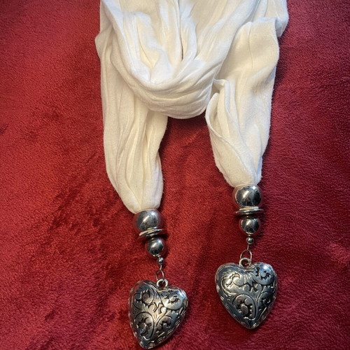 Cotton scarf like new with decorative silver hearts