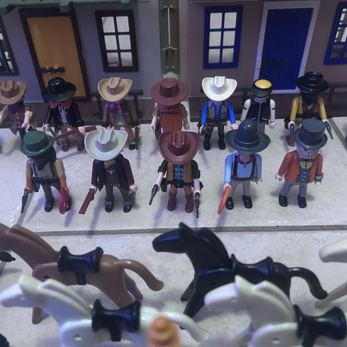 Playmobil Western set with sheriff office, bank, stagecoach, cowboys, horses, accessories