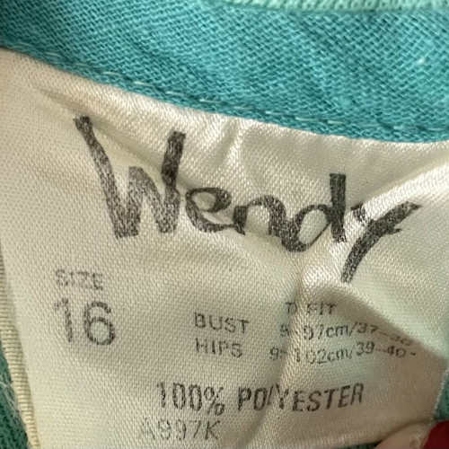 Wendy vintage 70s crimpolene maxi dress used, mint green with beige crochet