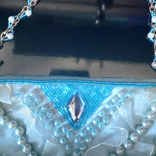 Evening shoulder bag satin blue turquoise like new