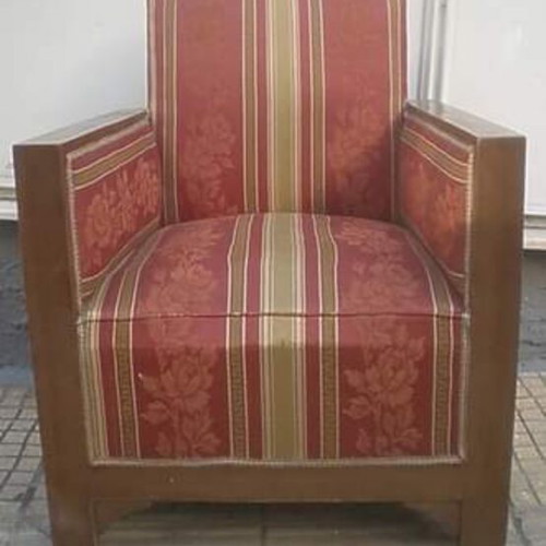 Interwar armchair used with fabric and varnish wear