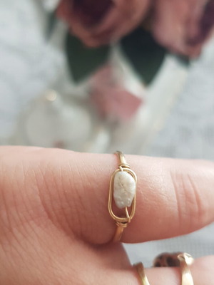 14K gold ring with real pearl, small size, handmade