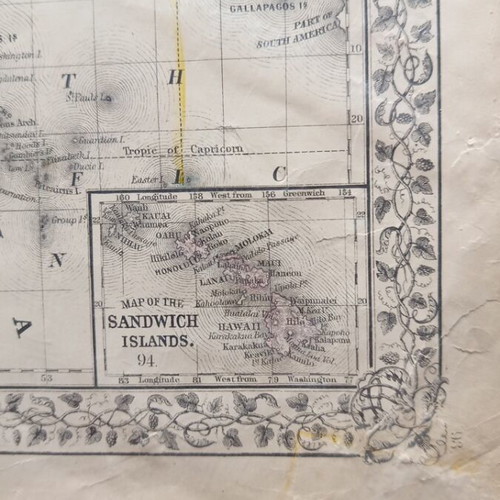 Map of Oceania 1890 used, hand-colored by Samuel Augustus Mitchell