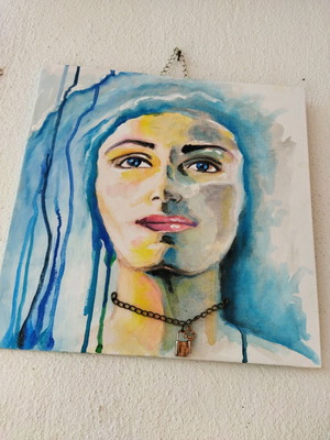 Painting "Άβυσσος" watercolor on cardboard 35x35cm new