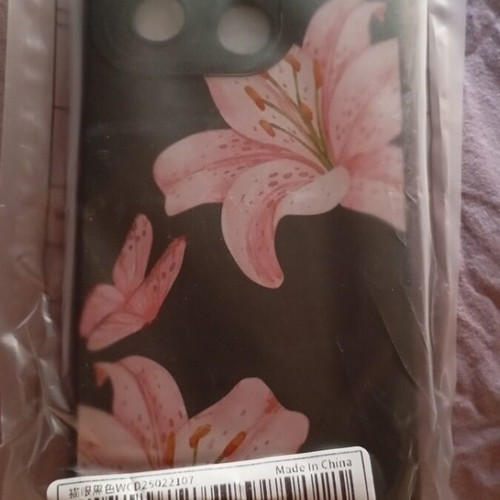 Redmi 12C case new, black with pink flowers