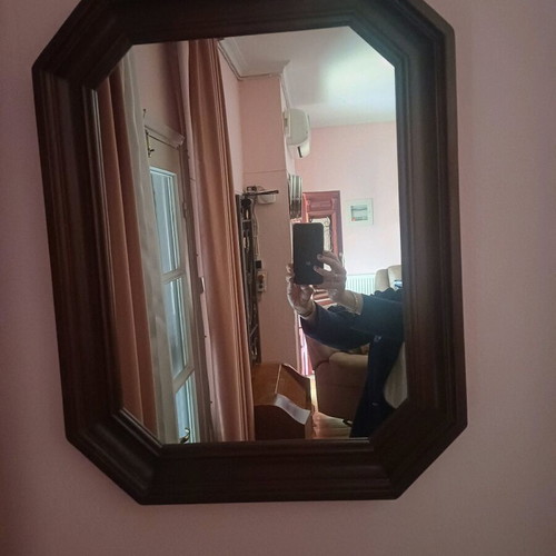 Vintage octagonal mirror with wooden frame like new