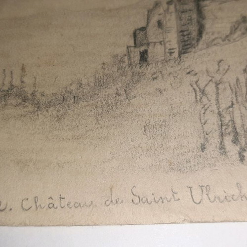 Pencil drawing by Theodoros Grivas, Saint Ulrich Castle, used