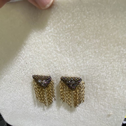 Golden Cascade earrings new, handmade geometric bead design with crystals