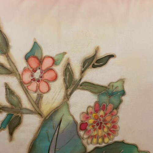 Hand-painted all-silk pillow with hibiscus new