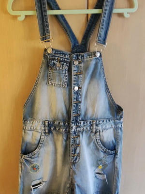 Denim overalls like new, cotton with embroidery size medium 38