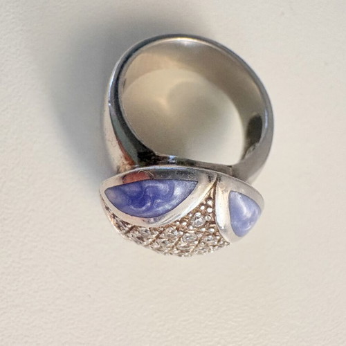 Silver ring with zircon and chalcedony stone used