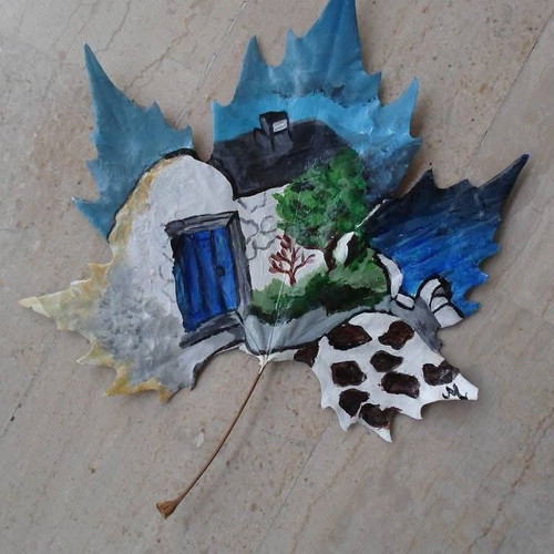 Aegean Memories set of 3 handmade plane leaf paintings