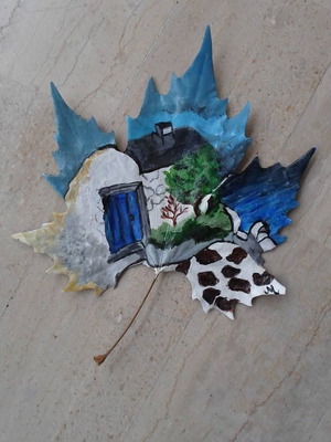 Aegean Memories set of 3 handmade plane leaf paintings