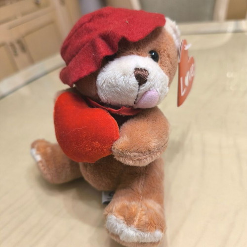 Plush teddy bear like new with red hat and heart TDB1019