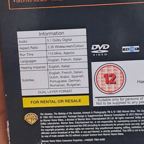 The Goonies DVD σαν καινούργιο με αγγλικούς υπότιτλους