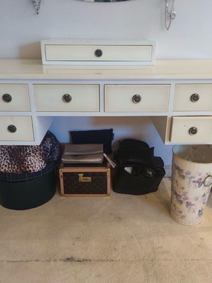 Vanity with drawers used, patina finish with carved legs