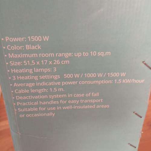 Vicko quartz heater with 3 bulbs, 1 kW