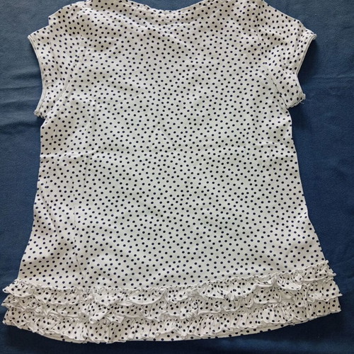 Mayoral short-sleeve children's blouse white with dark polka dots and ruffles size 7y/122cm like new