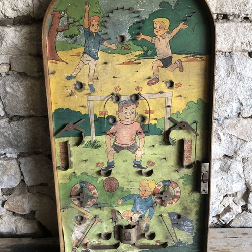 Retro wooden game Fortuna football pinball used, vintage 1950-1960
