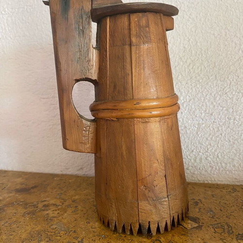 Wooden jug used, height 19 cm, diameter 10 cm