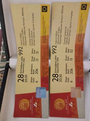 Closing Ceremony Tickets Paralympic Games Athens 2004 used