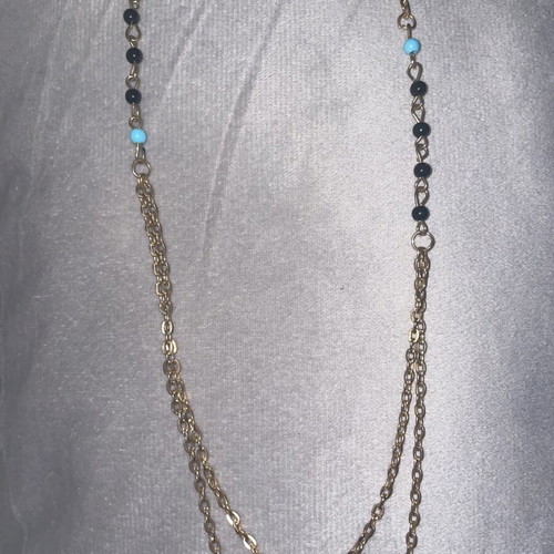 Double Faux Bijoux Necklace with Black and Turquoise Beads like new