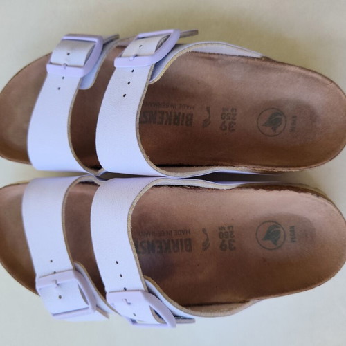 Birkenstock Arizona Vegan Birko-Flor Nubuck Sandals Lavender Fog Size 39 Like New