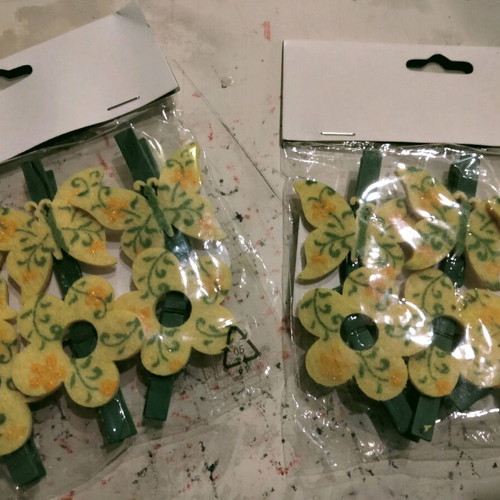 Clothespins with flowers and butterflies new, pack of 12