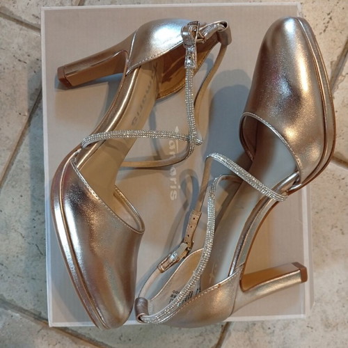 Tamaris leather sandals new, gold, size 36