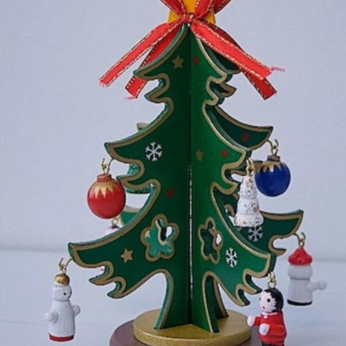 Christmas tree decoration wooden with miniatures and balls