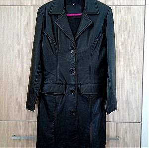 Δερμάτινο midi μαύρο παλτό - Medium