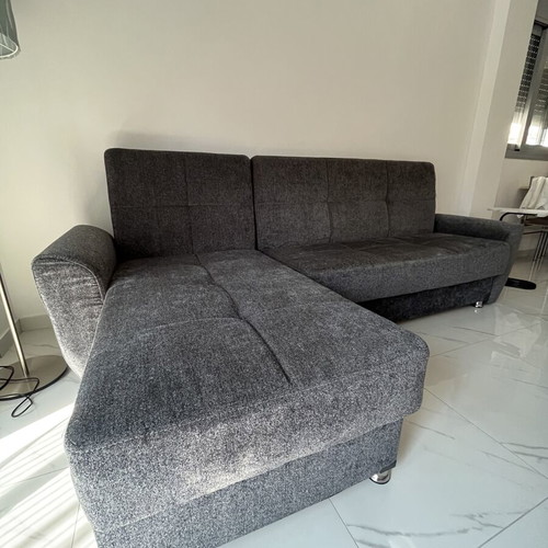 Corner sofa bed used with storage, dark gray, 264x140 cm