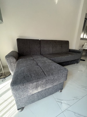 Corner sofa bed used with storage, dark gray, 264x140 cm