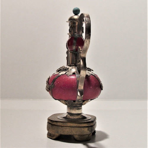 Asian antique container for essential oils used with nephrite and turquoise