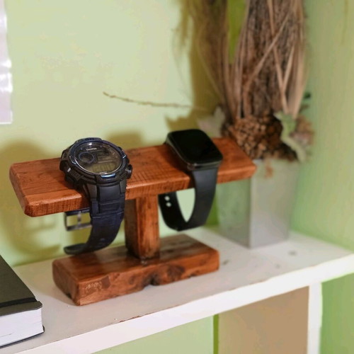 Handmade olive wood watch stand new